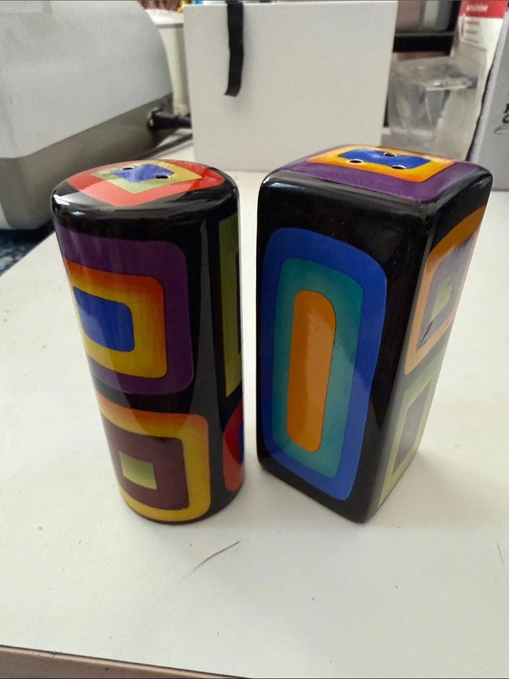 Mary Naylor Colorful Geometric Ceramic Salt and Pepper Shaker Set - Multicolor